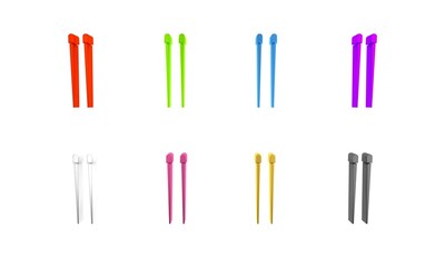 Colorful Food chopsticks icon isolated on white background. Wooden Chinese sticks for Asian dishes. Oriental utensils. Minimalism concept. 3D render illustration