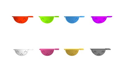 Colorful Kitchen colander icon isolated on white background. Cooking utensil. Cutlery sign. Minimalism concept. 3D render illustration