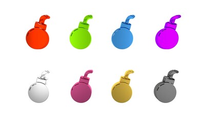 Colorful Bomb ready to explode icon isolated on white background. Happy Halloween party. Minimalism concept. 3D render illustration