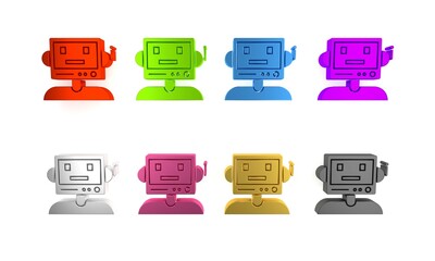 Colorful Robot icon isolated on white background. Minimalism concept. 3D render illustration
