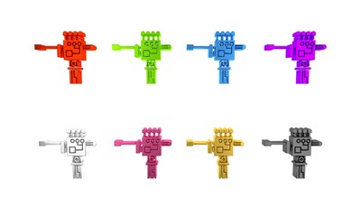 Obraz premium Colorful Mechanical robot hand and screwdriver tool icon isolated on white background. Robotic arm symbol. Technological concept. Minimalism concept. 3D render illustration