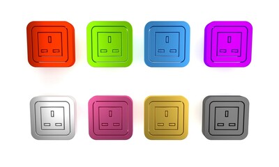 Colorful Electrical outlet icon isolated on white background. Power socket. Rosette symbol. Minimalism concept. 3D render illustration