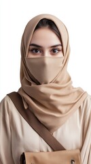 Fototapeta premium A woman wearing a scarf and a face mask