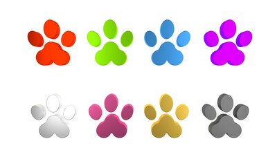 Colorful Paw print icon isolated on white background. Dog or cat paw print. Animal track. Minimalism concept. 3D render illustration