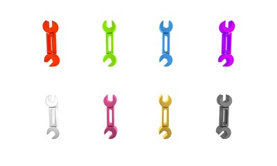 Colorful Wrench icon isolated on white background. Spanner icon. Minimalism concept. 3D render illustration