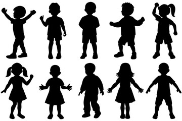 Silhouettes of children playing in different poses vector illustration 