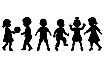 Silhouettes of children playing in different poses vector illustration 