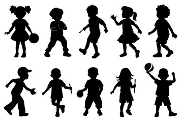 Silhouettes of children playing in different poses vector illustration 