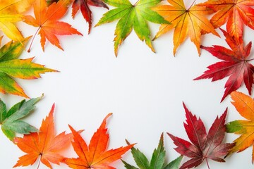 Fototapeta premium Autumn Maple Leaves Flat Lay White Background created with Generative AI