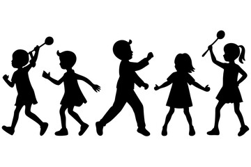 Silhouettes of children playing in different poses vector illustration 
