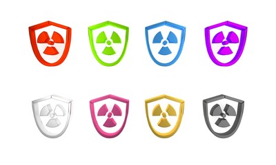 Colorful Radioactive in shield icon isolated on white background. Radioactive toxic symbol. Radiation Hazard sign. Minimalism concept. 3D render illustration