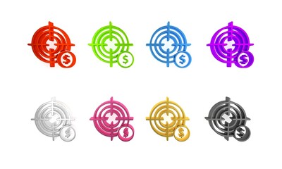 Colorful Target with dollar symbol icon isolated on white background. Investment target icon. Successful business concept. Cash or Money. Minimalism concept. 3D render illustration
