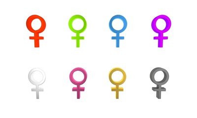 Colorful Female gender symbol icon isolated on white background. Venus symbol. The symbol for a female organism or woman. Minimalism concept. 3D render illustration