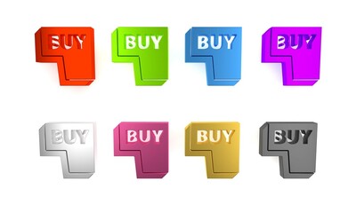 Naklejka premium Colorful Buy button icon isolated on white background. Minimalism concept. 3D render illustration