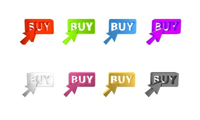 Colorful Buy button icon isolated on white background. Minimalism concept. 3D render illustration