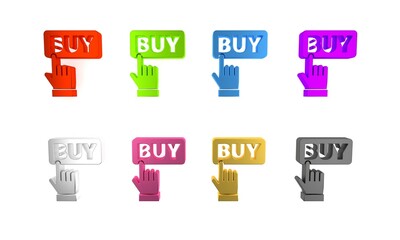 Colorful Buy button icon isolated on white background. Minimalism concept. 3D render illustration