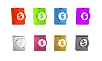 Colorful Tablet with dollar symbol icon isolated on white background. Online shopping concept. Financial mobile phone. Online payment. Minimalism concept. 3D render illustration