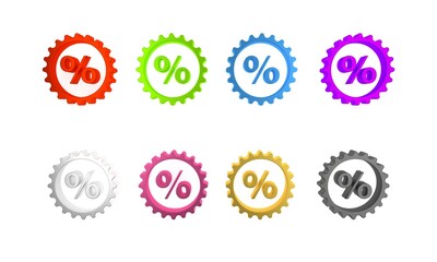 Colorful Discount percent tag icon isolated on white background. Shopping tag sign. Special offer sign. Discount coupons symbol. Minimalism concept. 3D render illustration