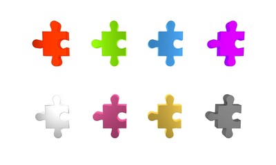 Colorful Piece of puzzle icon isolated on white background. Modern flat, business, marketing, finance, internet concept. Minimalism concept. 3D render illustration