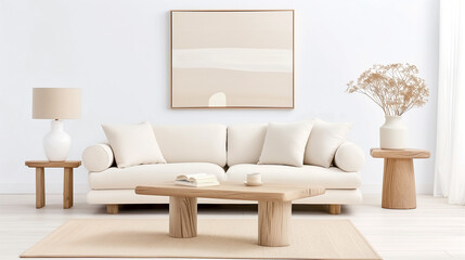 Sofa in modern home interior design with minimalist decor and natural elements for stylish living spaces