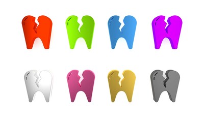 Colorful Broken tooth icon isolated on white background. Dental problem icon. Dental care symbol. Minimalism concept. 3D render illustration