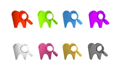 Colorful Dental search icon isolated on white background. Tooth symbol for dentistry clinic or dentist medical center. Minimalism concept. 3D render illustration