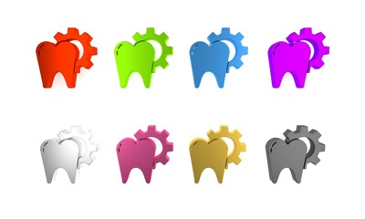 Colorful Tooth treatment procedure icon isolated on white background. Tooth repair with gear. Minimalism concept. 3D render illustration
