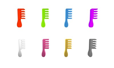 Colorful Hairbrush icon isolated on white background. Comb hair sign. Barber symbol. Minimalism concept. 3D render illustration