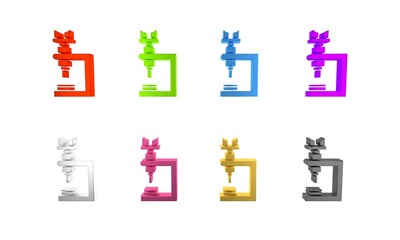 Obraz premium Colorful Microscope icon isolated on white background. Chemistry, pharmaceutical instrument, microbiology magnifying tool. Minimalism concept. 3D render illustration