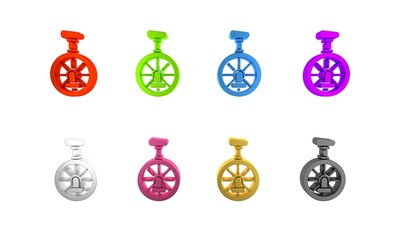 Colorful Unicycle or one wheel bicycle icon isolated on white background. Monowheel bicycle. Minimalism concept. 3D render illustration © Oksana