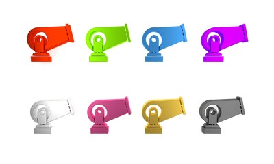 Colorful Cannon icon isolated on white background. Minimalism concept. 3D render illustration