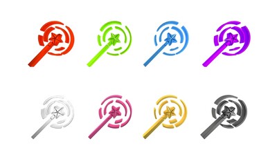 Colorful Magic wand icon isolated on white background. Star shape magic accessory. Magical power. Minimalism concept. 3D render illustration