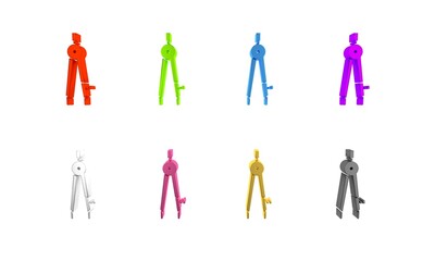 Colorful Drawing compass icon isolated on white background. Compasses sign. Drawing and educational tools. Geometric instrument. Minimalism concept. 3D render illustration