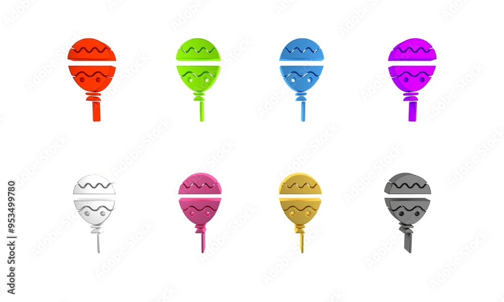 Wall mural colorful balloons with ribbon icon isolated on white background. happy easter. minimalism concept. 3