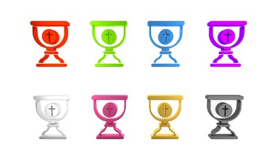 Colorful Christian chalice icon isolated on white background. Christianity icon. Happy Easter. Minimalism concept. 3D render illustration