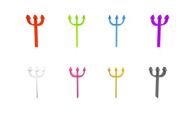 Colorful Neptune Trident icon isolated on white background. Minimalism concept. 3D render illustration
