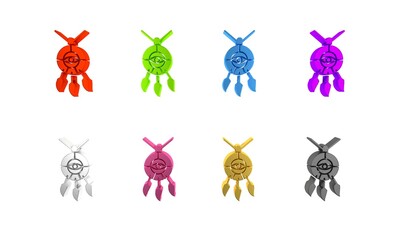 Colorful Dream catcher with feathers icon isolated on white background. Minimalism concept. 3D render illustration