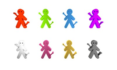 Colorful Voodoo doll icon isolated on white background. Minimalism concept. 3D render illustration