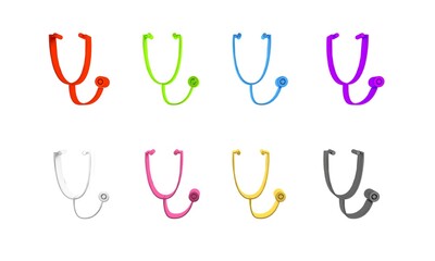 Colorful Stethoscope medical instrument icon isolated on white background. Minimalism concept. 3D render illustration