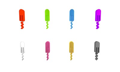 Colorful Menstruation and sanitary tampon icon isolated on white background. Feminine hygiene product. Minimalism concept. 3D render illustration