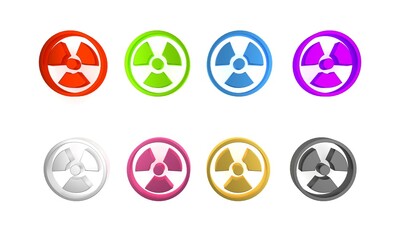 Colorful Radioactive icon isolated on white background. Radioactive toxic symbol. Radiation Hazard sign. Minimalism concept. 3D render illustration
