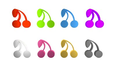 Colorful Cherry icon isolated on white background. Fruit with leaf symbol. Minimalism concept. 3D render illustration