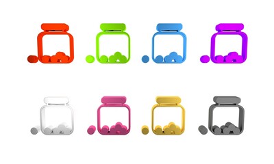 Colorful Glass jar with candies inside icon isolated on white background. Minimalism concept. 3D render illustration