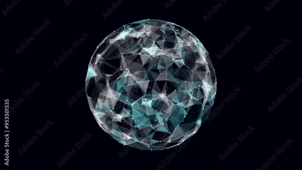 Poster Vector sci-fi colors sphere with particles and lines. Concept network connection. Frame sphere. Abstract technology background.