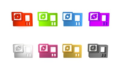 Colorful Action extreme camera icon isolated on white background. Video camera equipment for filming extreme sports. Minimalism concept. 3D render illustration