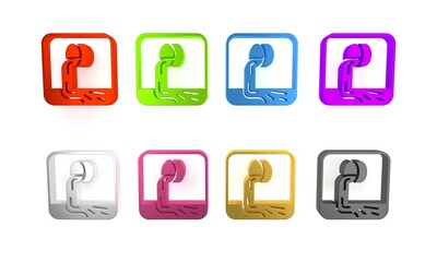 Colorful Wastewater icon isolated on white background. Sewer pipe. From the pipe flowing liquid into the river. Minimalism concept. 3D render illustration