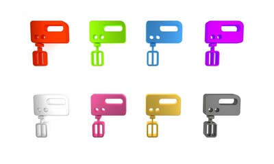 Colorful Electric mixer icon isolated on white background. Kitchen blender. Minimalism concept. 3D render illustration