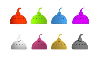 Colorful Cake icon isolated on white background. Happy Birthday. Minimalism concept. 3D render illustration
