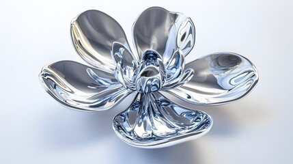 Shimmering Metallic Flower with Reflective Petals Against Crisp White Background