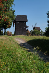 Old wooden windmill for milling grain, situated in Smigiel, called ‘town of windmills’, Greater Poland, Poland